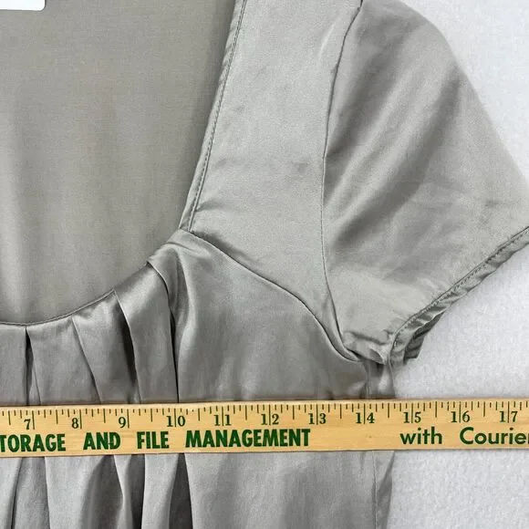 CHAIKEN PROFILE Top 0 XS Stretch Silk Satin Pleated Cap Sleeve Gray Silver USA - Picture 12 of 14